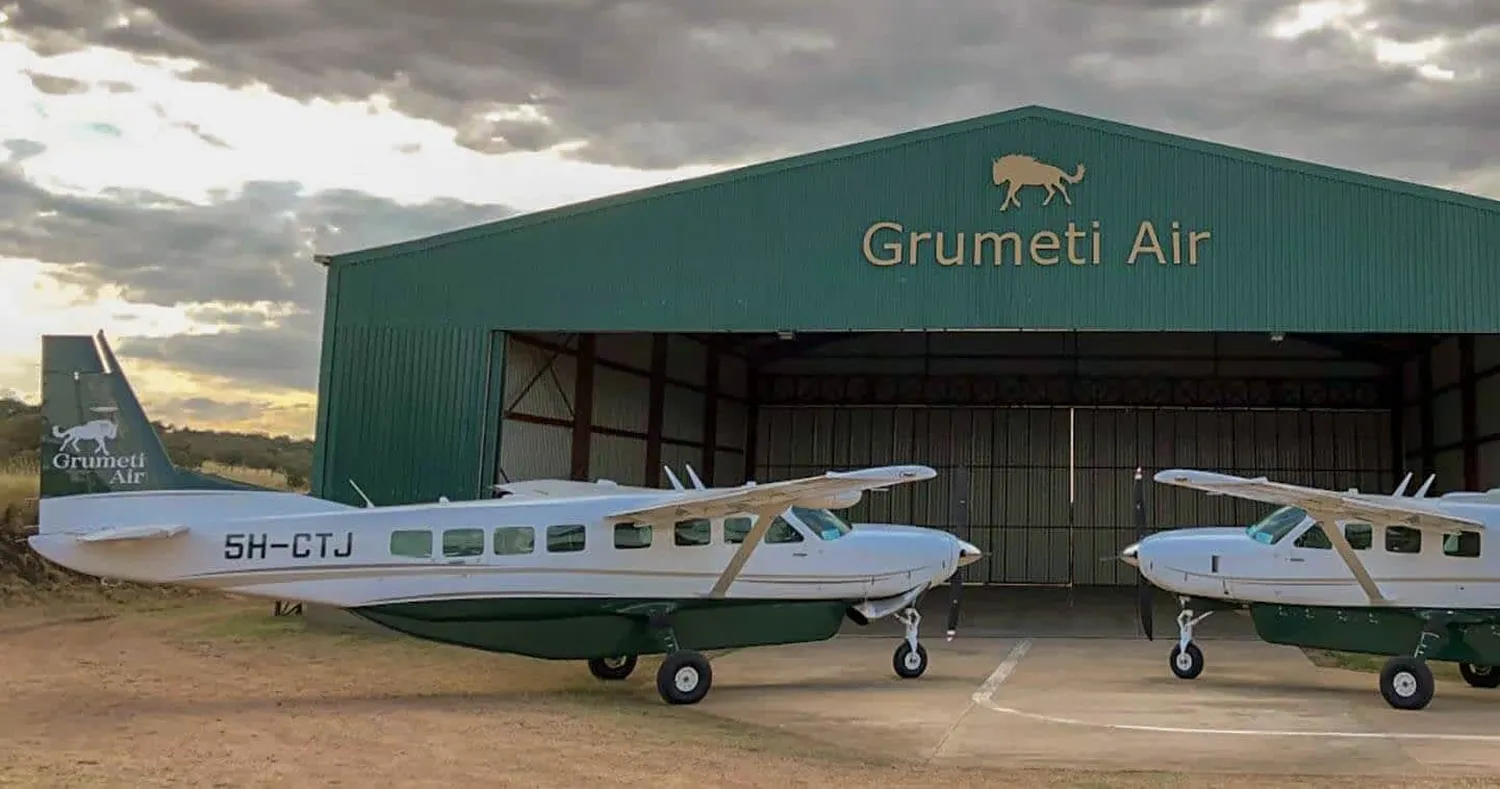 Private plane landing at Serengeti airstrip for 3-Day Luxury Serengeti Fly-In Safari
