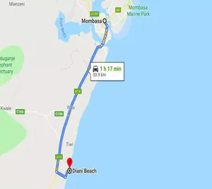 Map of Diani Beach, Kenya