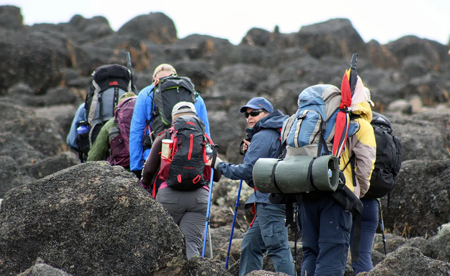 Climbers crossing the Shira Plateau on the eight-day Lemosho Route on Mount Kilimanjaro