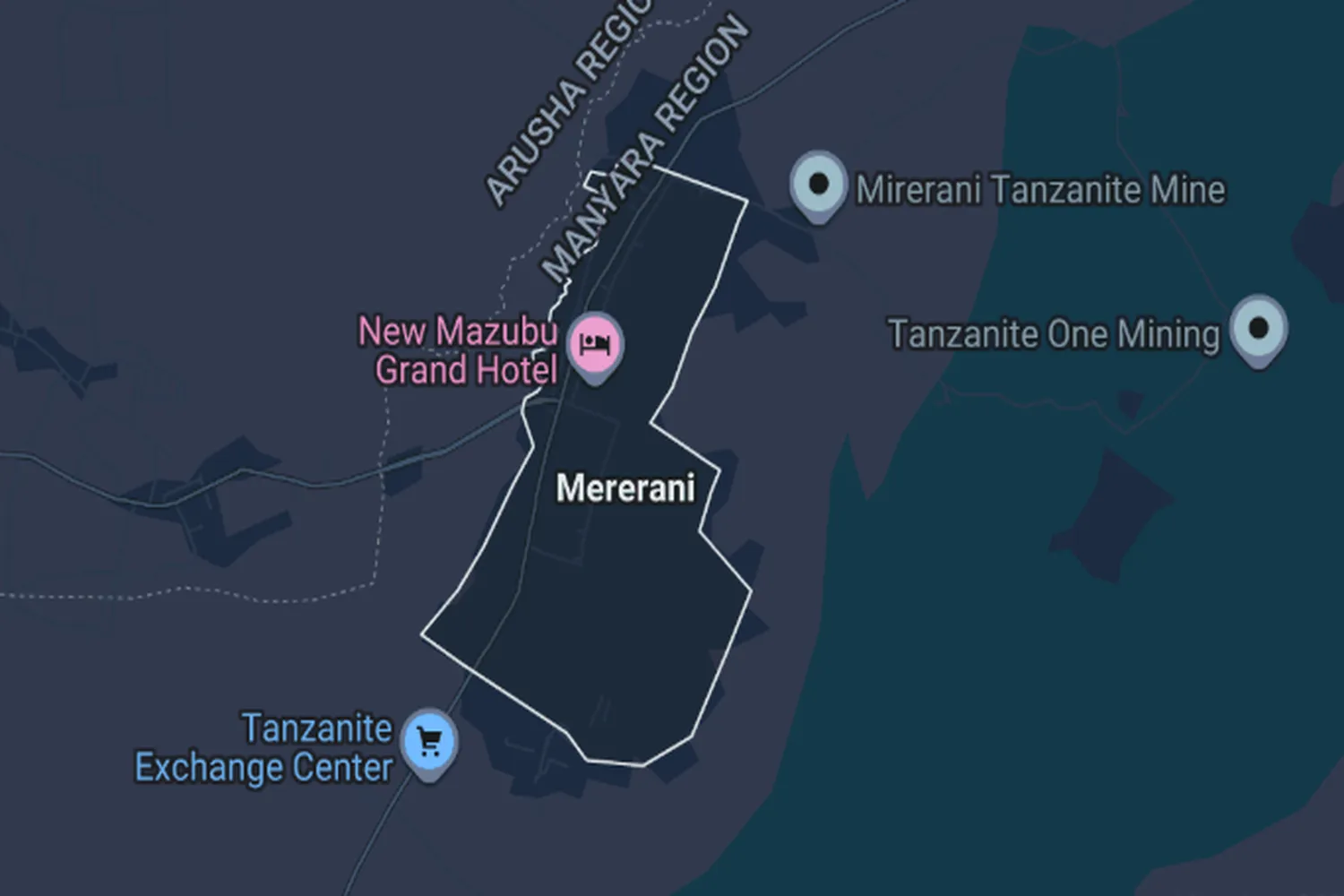 Map of Mererani Mining Blocks A B C D
