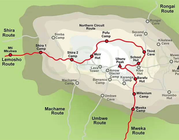 Ruta del circuit nord del Mont Kilimanjaro