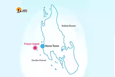 Prison island map in Zanzibar